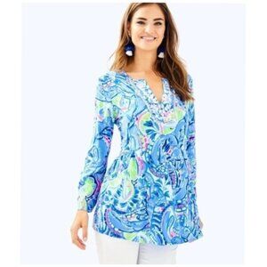 Lilly Pulitzer Lyndsea Tunic Top In Blue Peri Pinch Print Medium